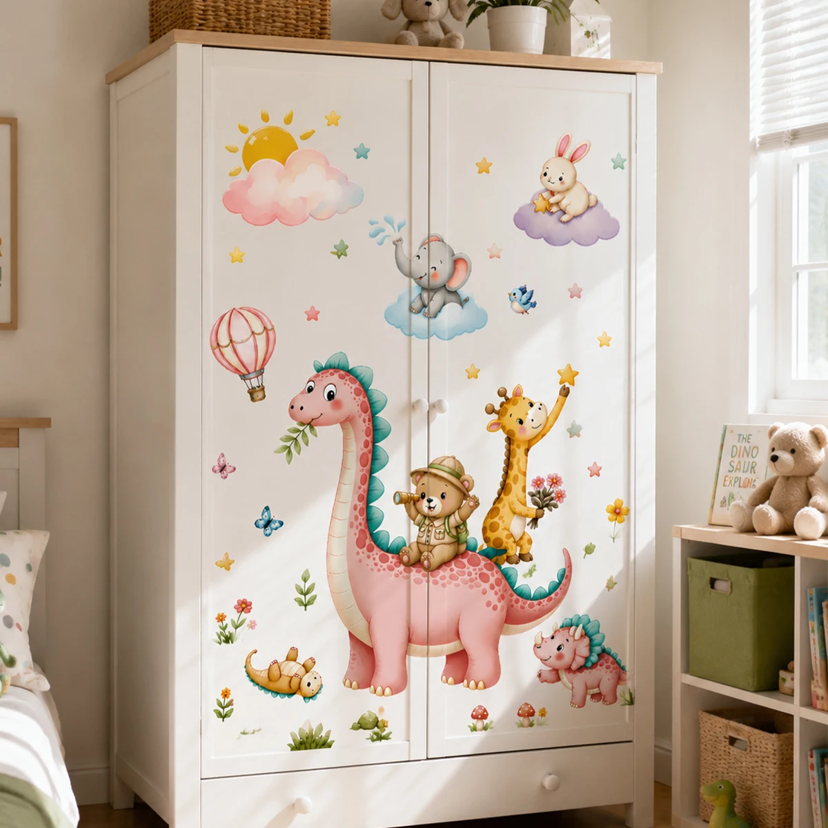 수채화 핑크 공룡 벽 스티커 곰 탐험가 기린 데칼 자체 - Baby Nursery Wallpaper Girl 리뷰 및 가격
