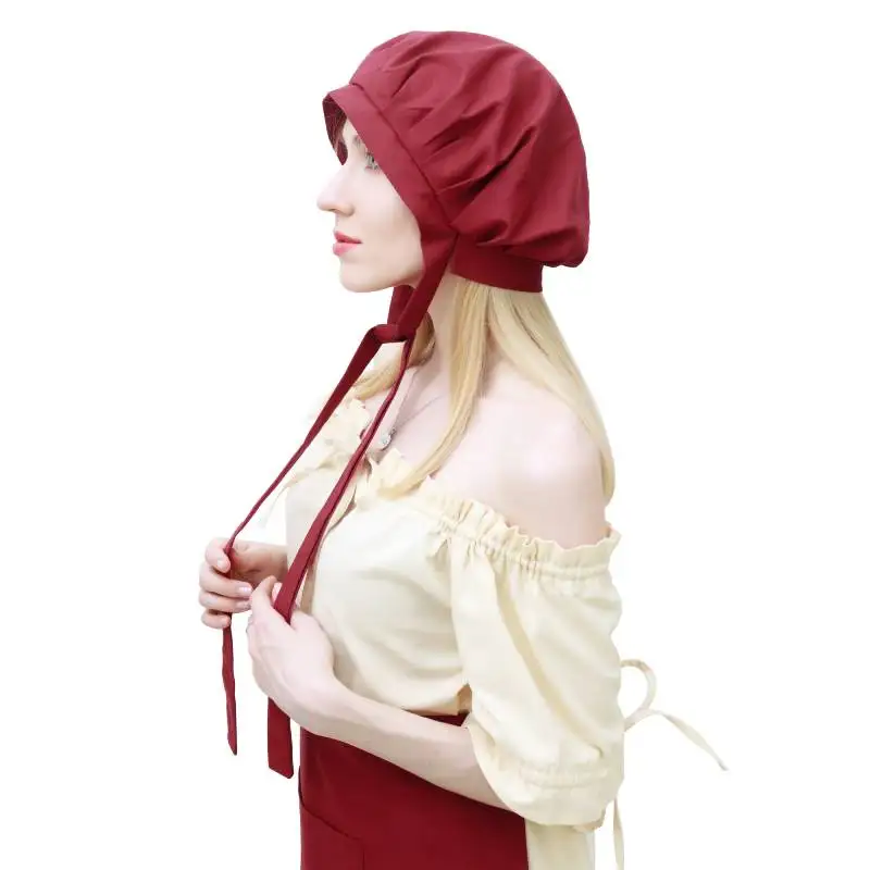 DAZCOS Medieval Bonnet Mob Cap with Long Ribbons Linen Material Renaissance Prairie Mop Hat for Women Cosplay Costume Accessory
