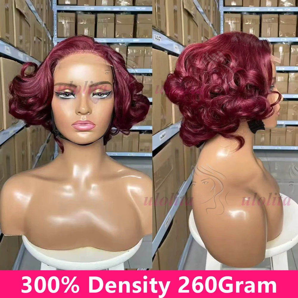 300 % Dichte, doppelt gezogen, 4 x 4 Spitzenverschluss-Perücke, kurze, lockere, federnde Perücke, 100 % Echthaar, lockere, federnde Echthaar-Perücke für schwarze Frauen
