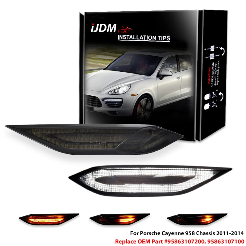 iJDM T10 Car Front Side Marker Light For 2011-2014 Por-sche Cayenne 958 Amber Sequential Turn Signal Light/White Driving Lights