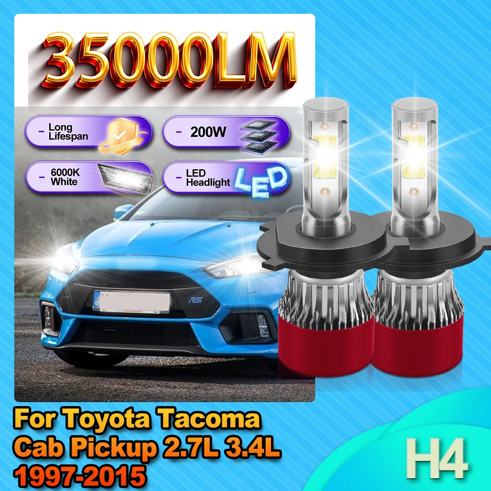 

35000LM H4 Led Headlight Bulb 200W Canbus HB2 High Power 6000K Car Headlamp 12V For Toyota Tacoma Cab Pickup 2.7L 3.4L 1997-2015