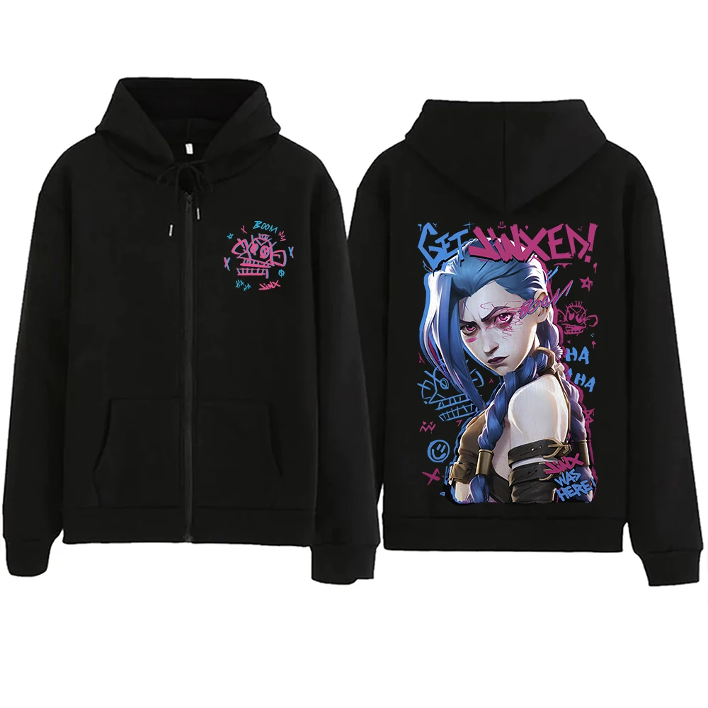 Arcane-Jinx Graphic Zipper Hoody Men Women Hip Hop Fashion Zip Up Sweatshirt Men Oversized Pullover Hoodie Streetwear Tops