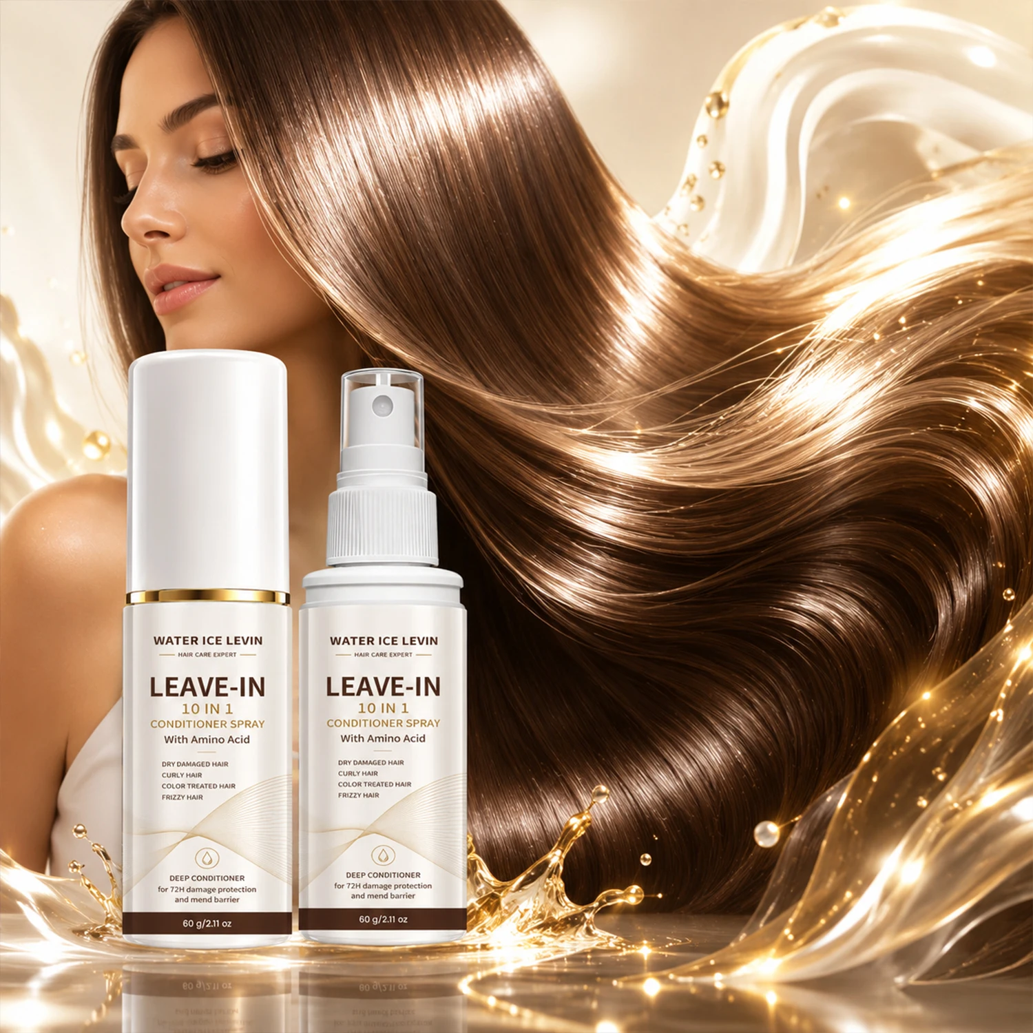WATER ICE LEVIN 10 In 1 Leave-in Conditioner Spray, Amino Acid for Dry Damaged Hair, 60g