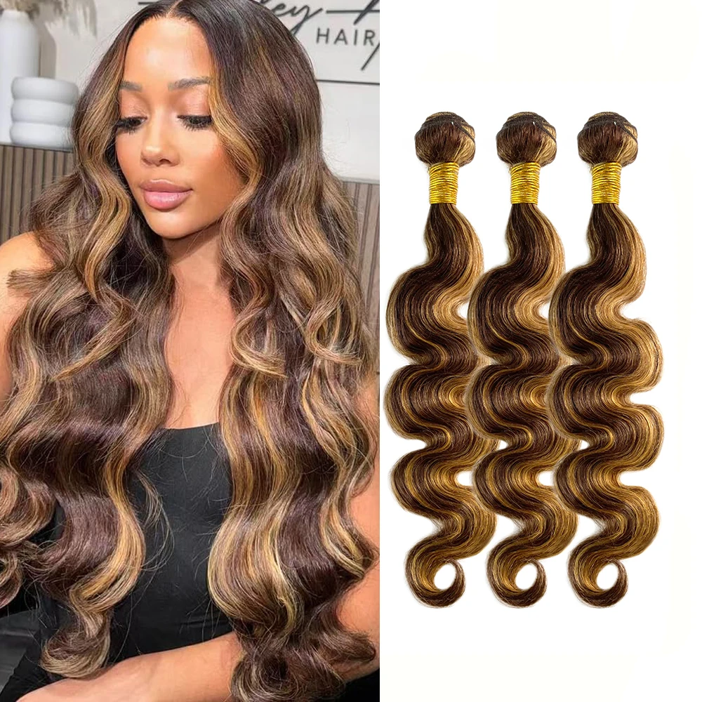 P4/27 Hoogtepunt Menselijk haarbundels Body Wave Ombre Blond Bundels van echt haar Extensies Golvend Braziliaans menselijk haarbundels Weefsel