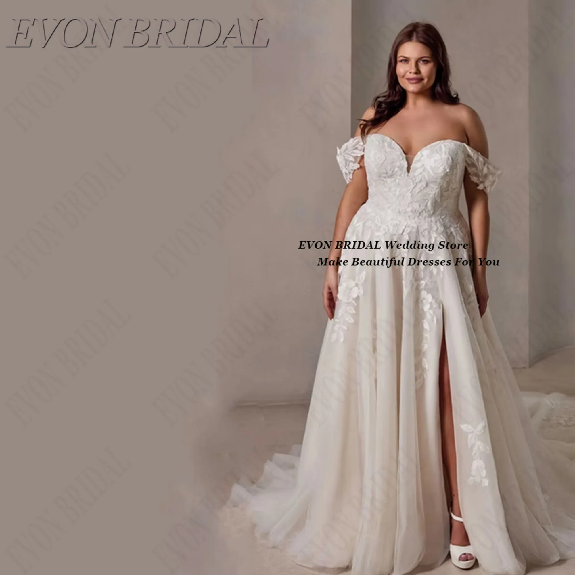 

Small Train Plus Size Bride Dresses Princess Appliques Oversize Wedding Dress Elegant Bridal Party Gown EVON BRIDAL Customized