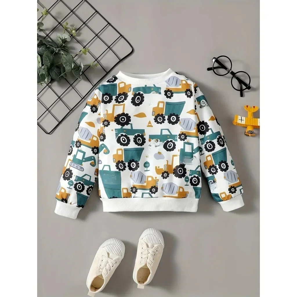 Pull Cool à manches longues pour garçons de 0 à 5 ans, haut à motif de voiture, vêtements polyvalents décontractés quotidiens pour enfants de 0 à 5 ans