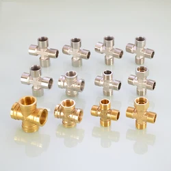 Brass/Plated Pipe Fitting 4 Way Connector Cross 1/2＂3/4＂Male Female Thread Copper Barbed Coupler Adapter Coupling Union