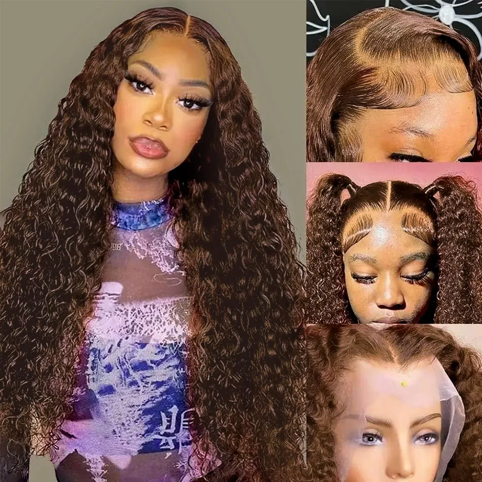 YKB chocolate Brown Curly 13x6 HD Lace Frontal Wigs Human Hair Deep Wave Lace Front Wig 2# Red Colored 30 Inch Brazilian 220% image 4