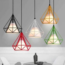 Retro Loft Pendant Lamps Diamond Iron Cage Hanging Ceiling Lights American Kitchen Lighting Industrial Living Room Chandeliers