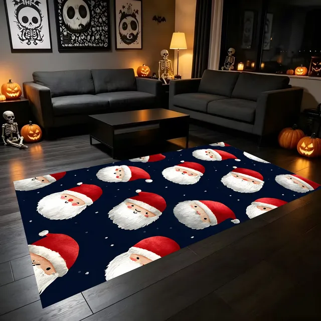 Cute Velvet Santa Claus 2D Rug, Perfect for Living Room and Bedroom, Adding a Festive Touch to Your Autumn and Winter Spaces. 5
