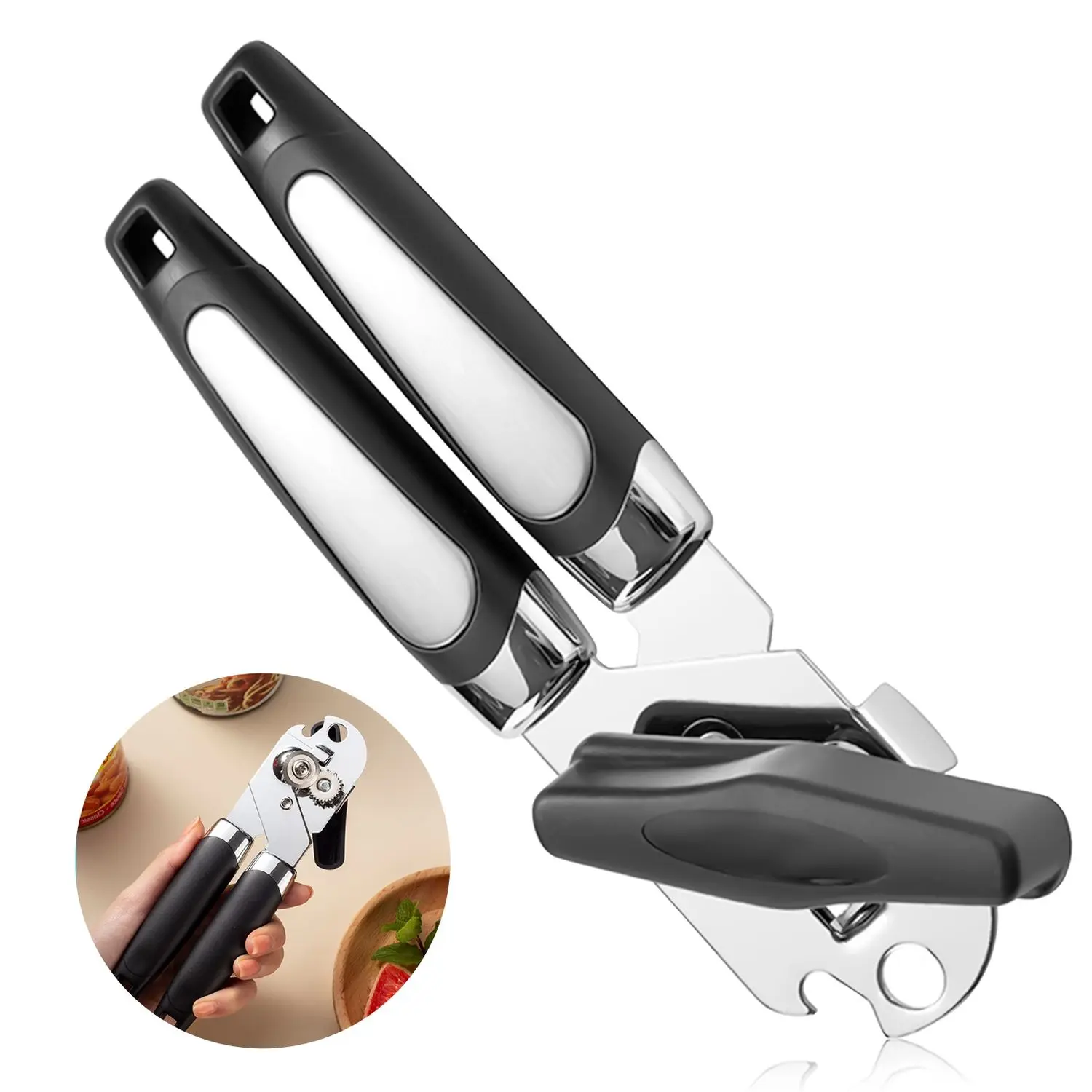 

Can Opener, Manual Can Opener, Heavy Duty Stainless Steel 3-In-1 Multifunctional Manual Can Openers, Sharp Cutting Wheel For Smo