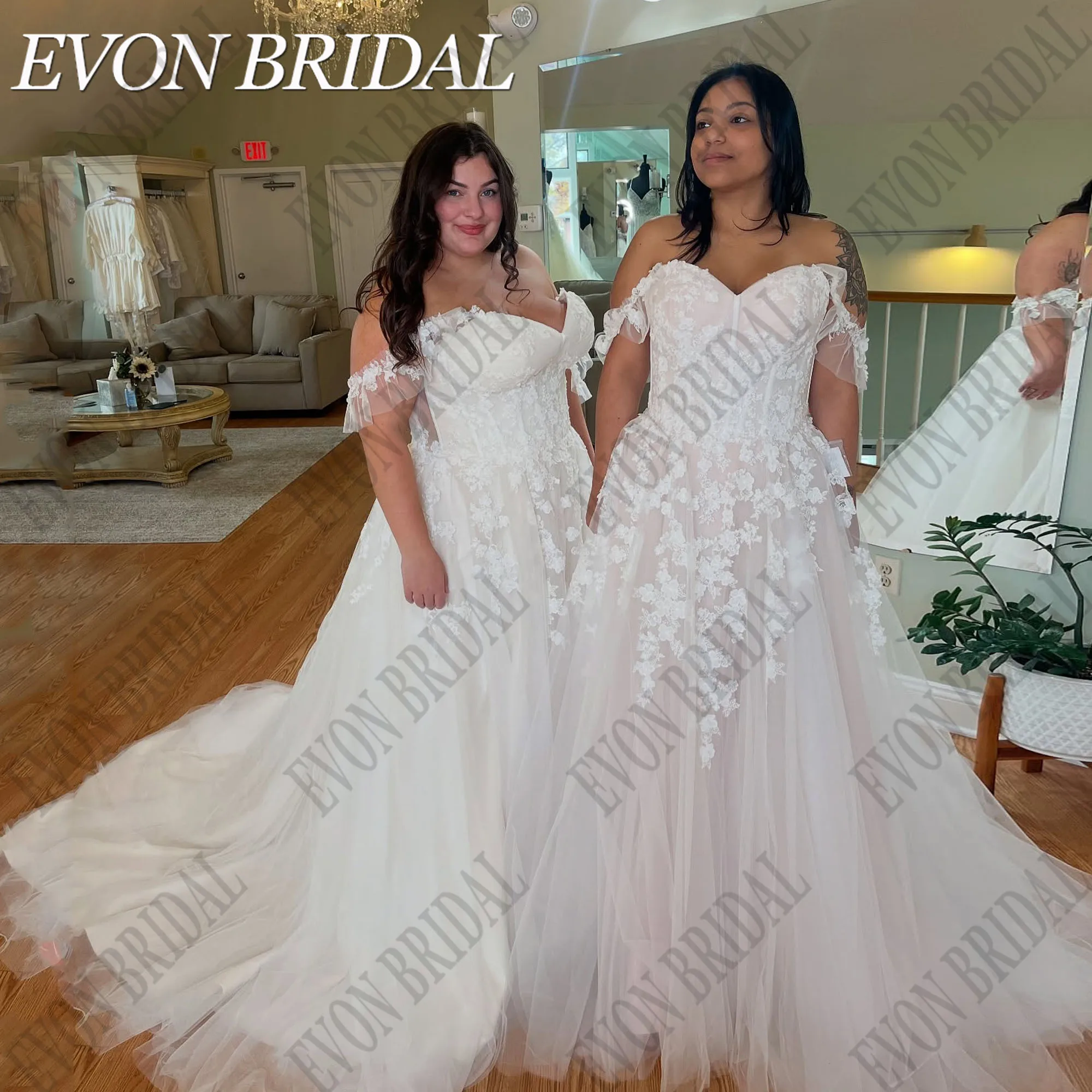 

EVON BRIDAL Customized Sweetheart Wedding Dress Plus Size Women Off Shoulder Applique Bride Gowns Lace Wedding Gown Customized