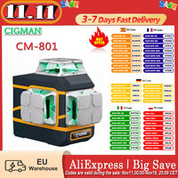 Cigman Cm-801 3X360 °   Self Leveling Laser Level 3D Green Cross Line Ip54 with Dual Rechargeable Batteries Remote Controller