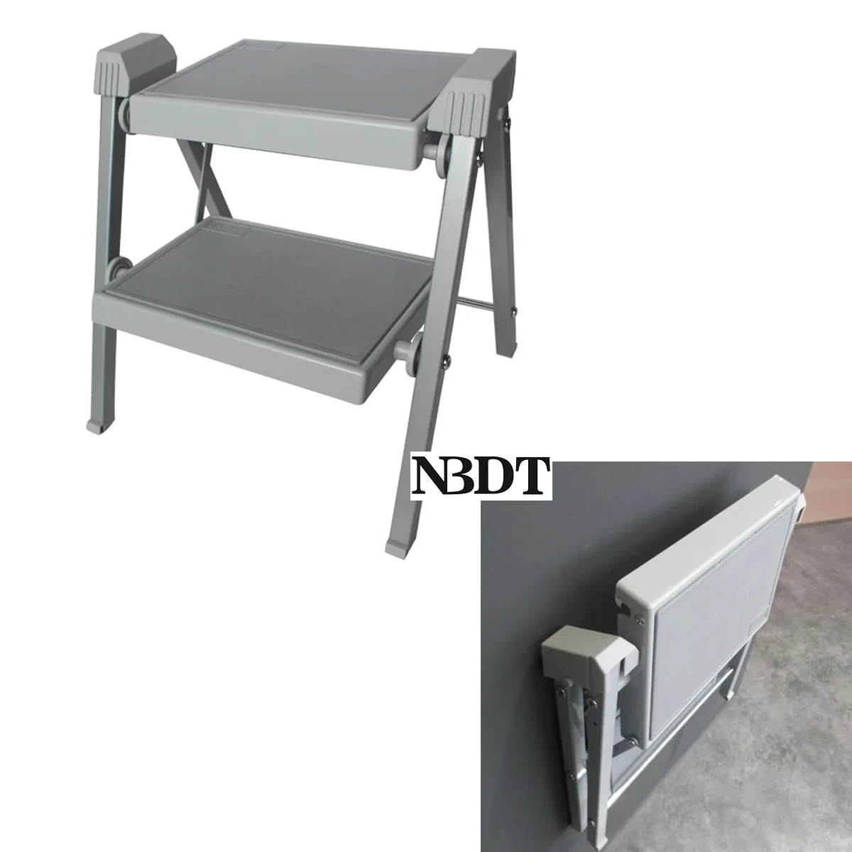 

1Piece 200Kg Metal 2 Steps Collapsible Folding Ladder Stool With Anti-Slip Pedal Easy Storage Kitchen Bath Household