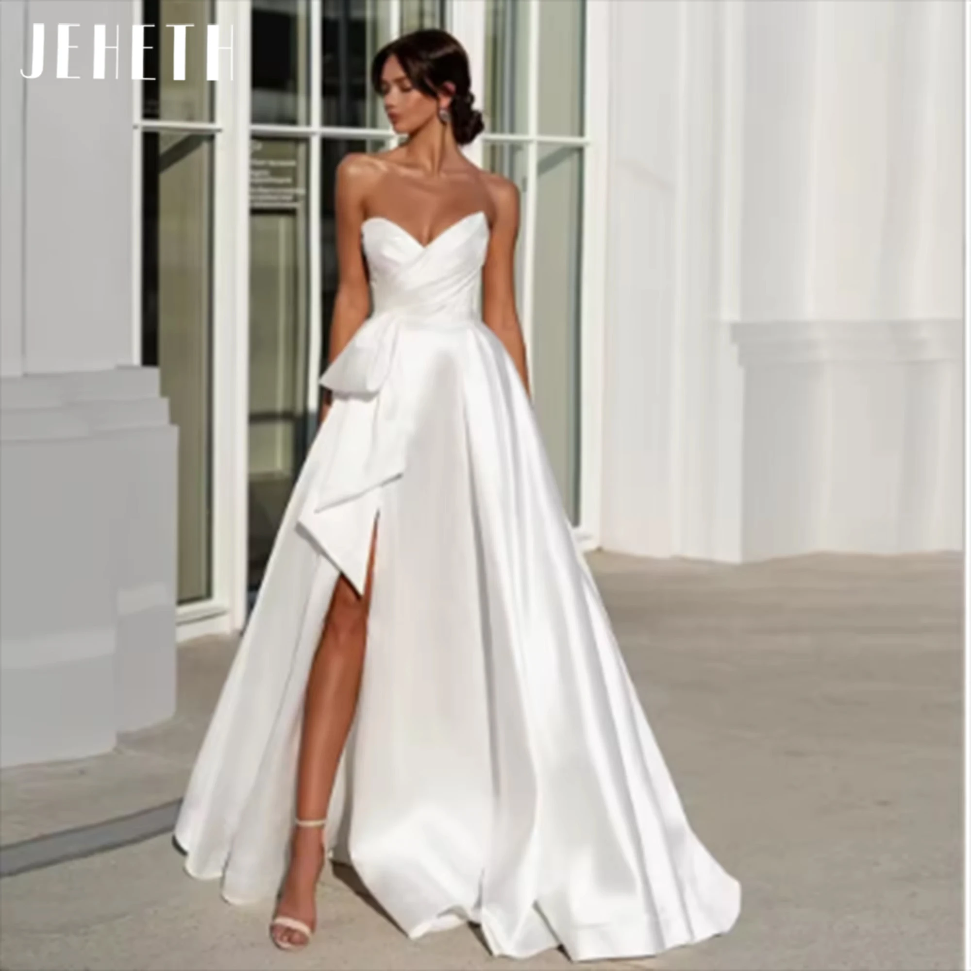 

JEHETH Strapless Wedding Dresses for Women Sleeveless Bridal Gowns Side Slit Bridal Gowns with Pleat Summer Vestido De Novia