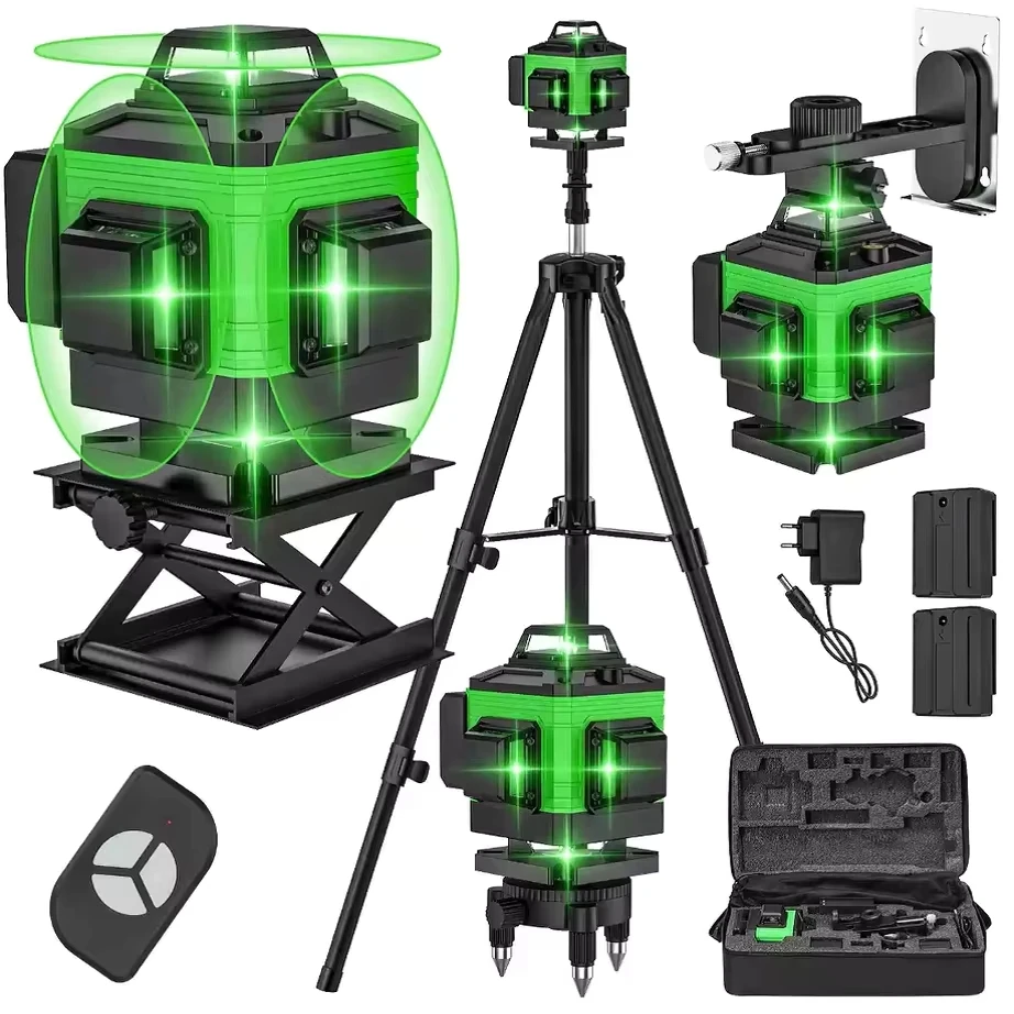 Niveau laser 4D 16 lignes 3 °   Outil de nivellement de fonction d'auto-nivellement, ligne d'autocollant mural au sol omnidirectionnel avec trépied