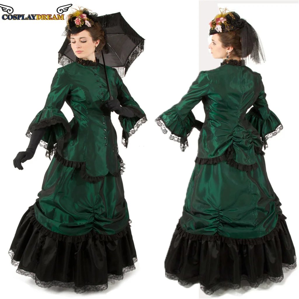 

Victorian Bustle gown queen's Green gown victorian Gothic Georgian Period Dress Masquerade Ball Gown Reenactment Clothing