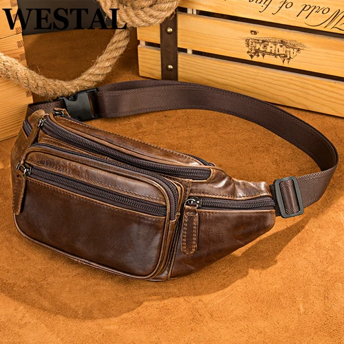 WESTAL, riñoneras de piel auténtica de oveja para hombre, riñonera con cinturón para hombre, riñonera negra pequeña para cadera/Bum, riñonera de cuero 8917