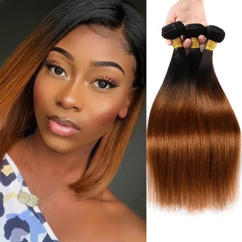 DreamDiana peruwiańskie pasma prostych włosów 2 przyciemniane Ombre jedwabiście proste pasma T1B/30 Remy Bone Hair 100% ludzki włos do przedłużania włosów — zdjęcie 2