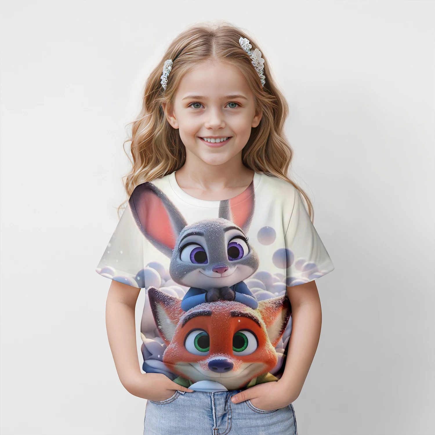 2024MINISO Summer Children\'s New Zootopia Cute 3D Printed T-Shirt Tops Cute Fashion Style Clothes Boys And Girls Trendy Clothing