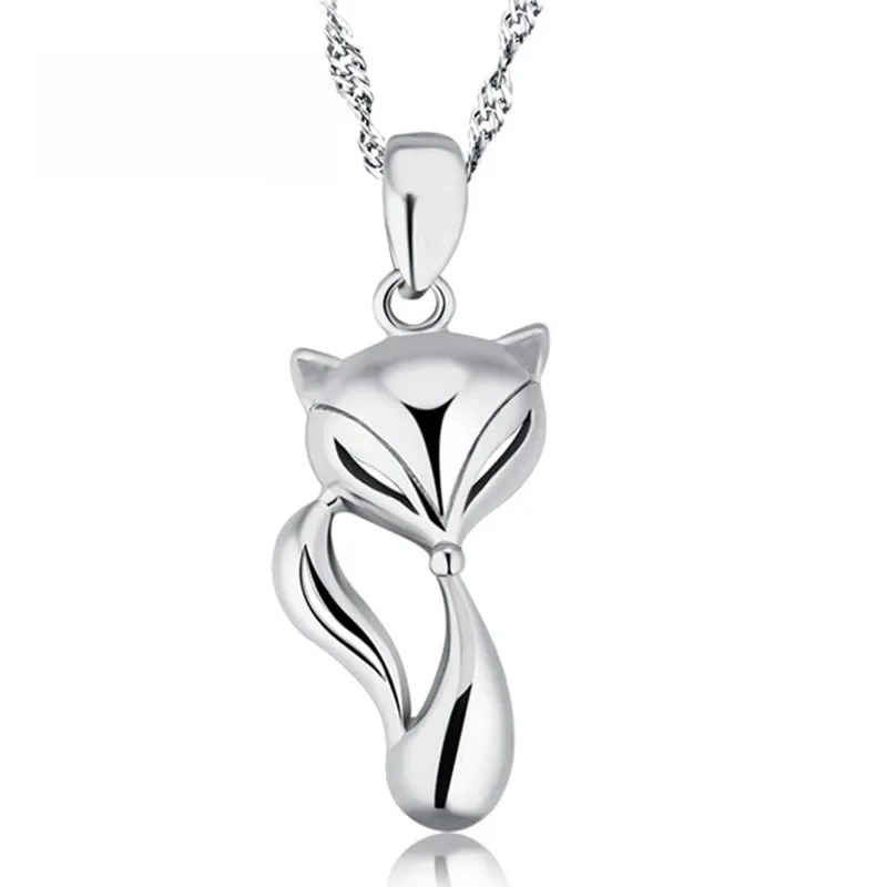 Oryginalne 925 Sterling Silver Cute Animal Fox Wisiorek Naszyjniki Dla Kobiet Dziewczyny Choker Obroża Party Codzienna Biżuteria Prezent Przyjaźni — zdjęcie 2