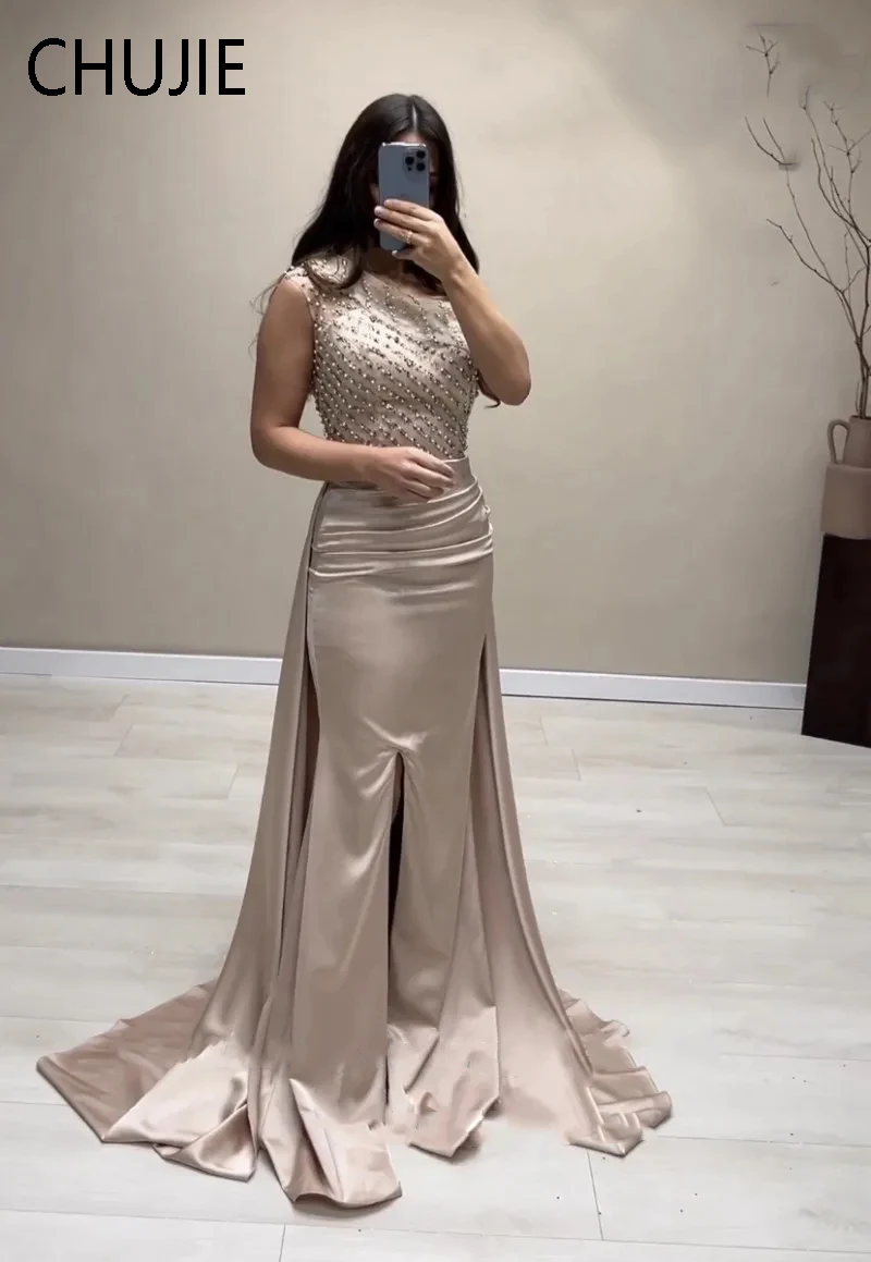 One Shoulder Mermaid Women Evening Dress Prom Dresses Beading Sequins Detachable Wedding Celebrity Gowns Lace Up Back Party Gown