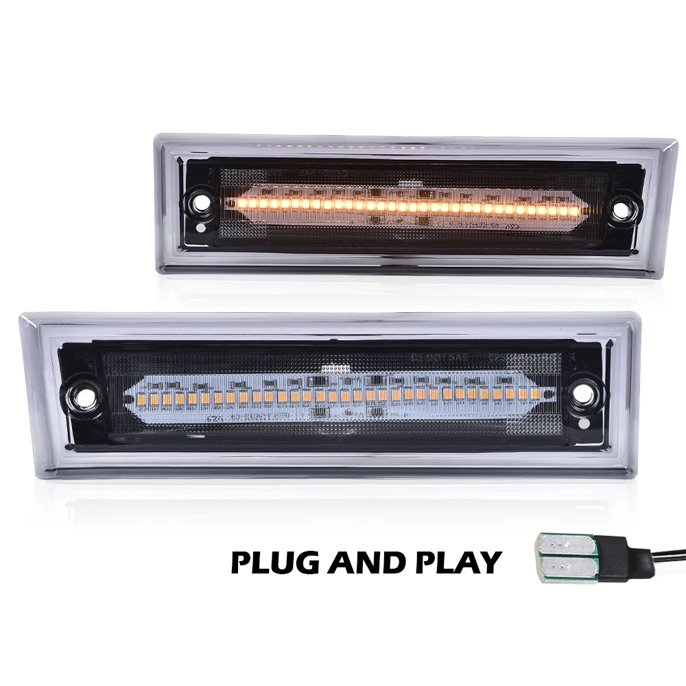 Lampu Penanda Samping Depan LED Amber Cocok untuk 1981-1991 C10/C20/C30 Gmc Lensa Asap Tahan Air Tahan Salju Tahan Debu Aksesoris Mobil