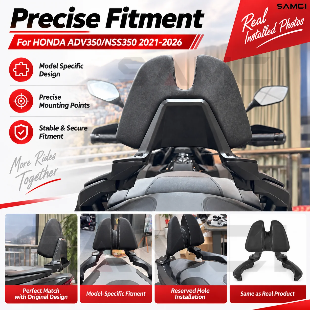 Motorcycle Passenger Backrest Aluminum Alloy Bracket Rear Seat BackRest Memory Foam Pad For HONDA ADV350 NSS350 2021-2026