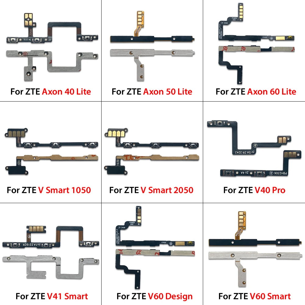10 pçs ligar/desligar botão chave de volume fita cabo flexível para zte axon 40 lite/50 lite/60 lite/v 40 pro/v41 inteligente/lâmina a72s