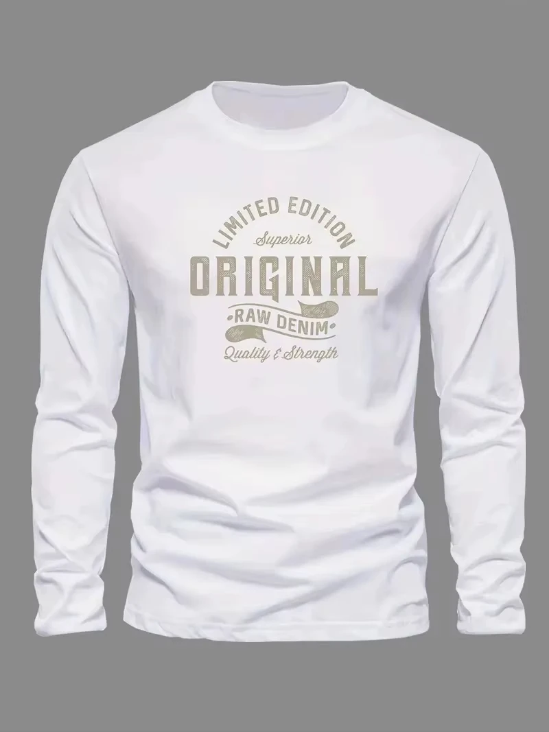 Original Letter Pattern Printed Men's T-shirts Spring and Summer Casual Sports Fashionable Round Neck Long Sleeved Pullover Tops