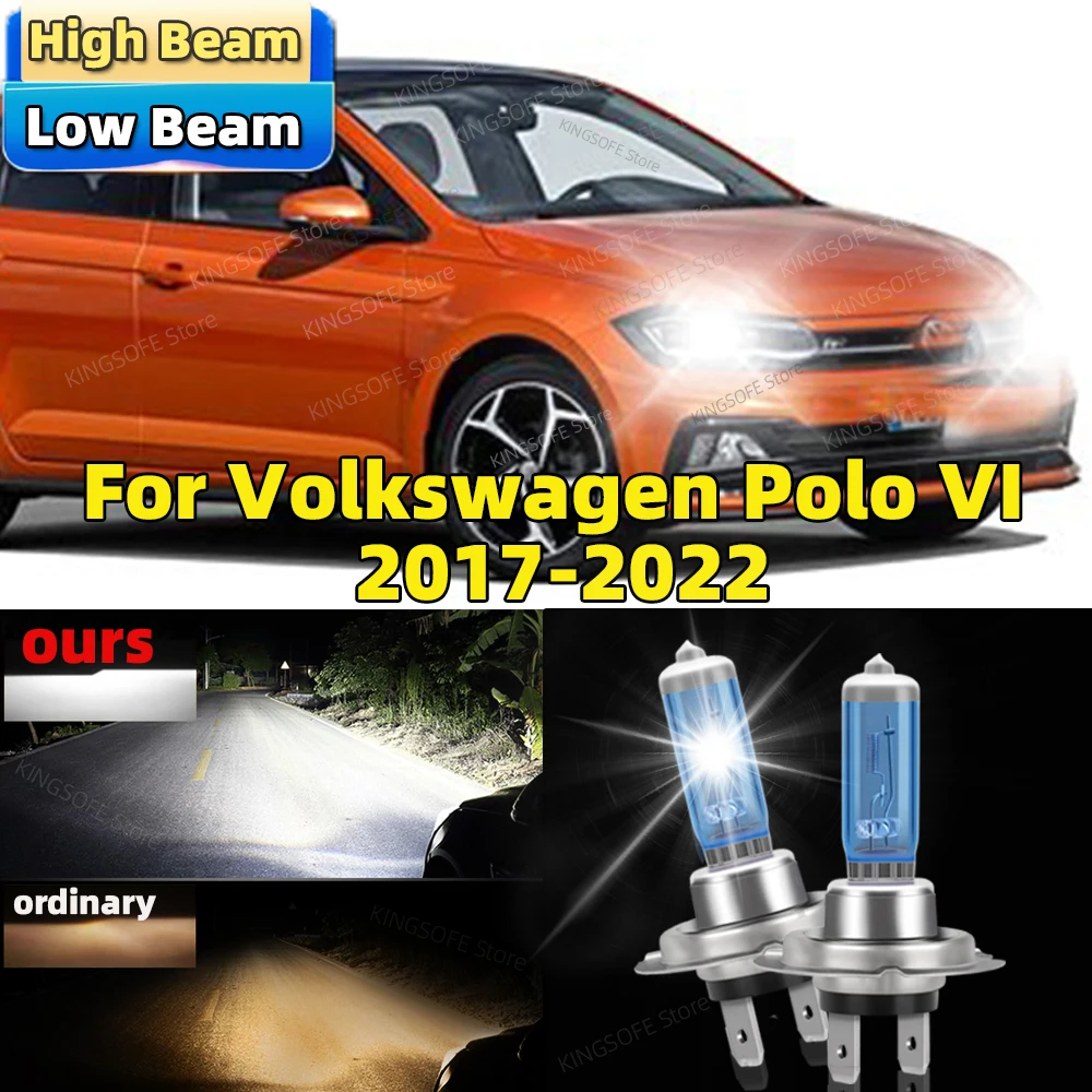 2Pcs High Performance 100W Halogen Headlight Bulb For VW Volkswagen Polo VI 2017 2018 2019 2020 2021 2022 Canbus Low Beam 6500K