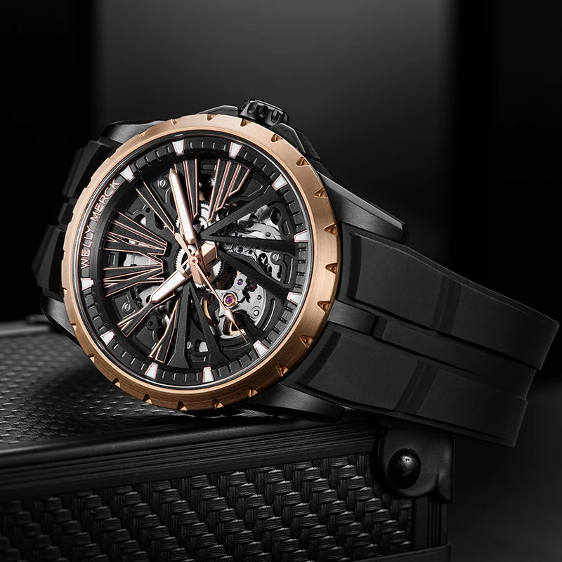 WM Watch WellyMerck Automatic Mechanical Watches Miyota82S0Man Stainless Steel Sapphire Crystal Skeleton Sport Casual Watch 080M