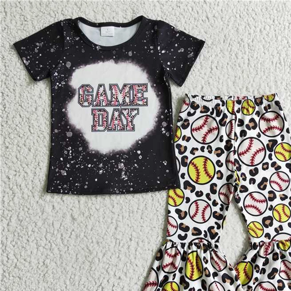 GSPO0214 Baby Girls Spring Outfits Baby Girls Game day softball bell pants sets