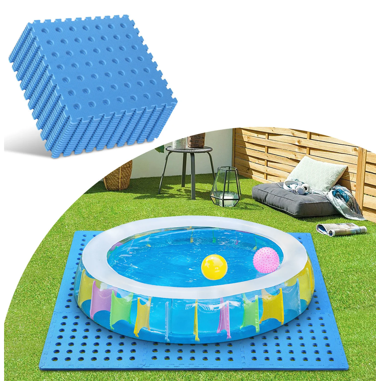 Pack Eva Schaumstoff-Poolmatte - Rutschfester und weicher Schutzbodenbelag - Modulare ineinandergreifende Fliesen für Garten und Außenbereich - 30x30cm / 60x60cm
