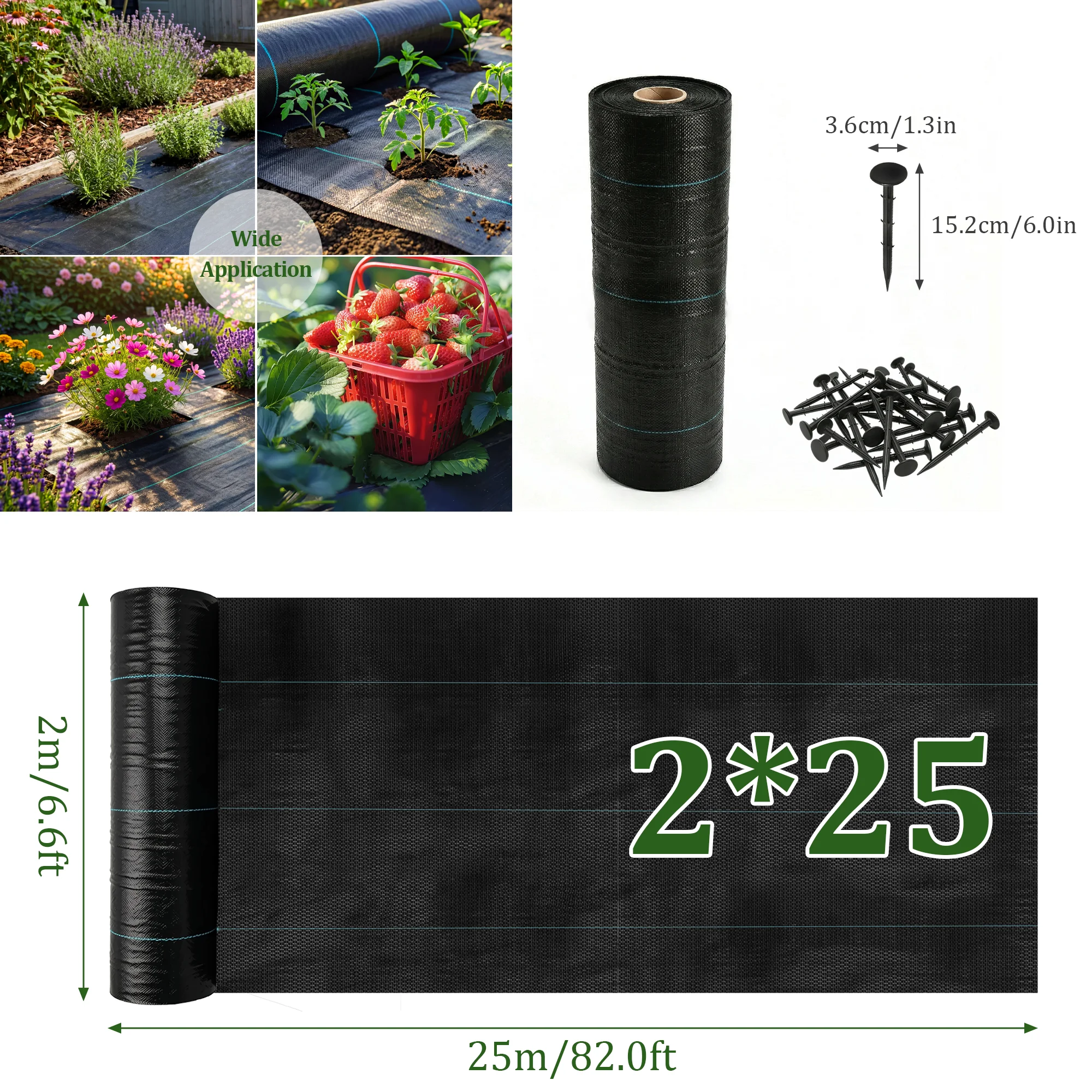 Tessuto giardino PP UV‑stabilizzato 5oz, anti‑strappo, blocco luce 99%, barriera anti‑erba permeabile per orti, alberi frutto, fragole, chiodi opzionali (Diverse misure)