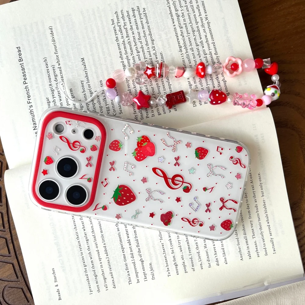 

Cute cartoon strawberry note phone case for iPhone17 16ProMax14 15Pro fundas Korean INS fashion sweet shockproof protective case