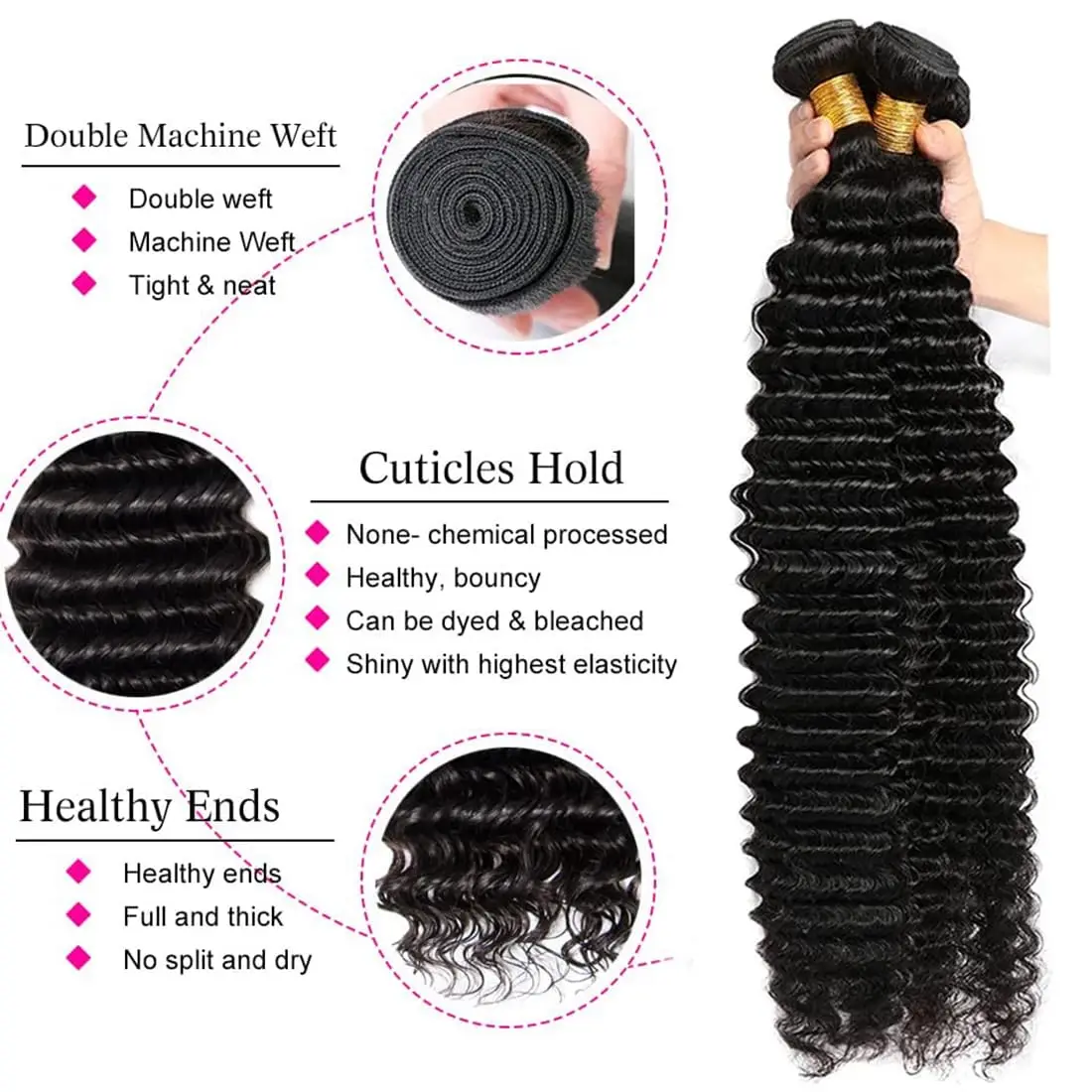 Onda profunda pacotes de cabelo humano cabelo brasileiro onda profunda encaracolado pacotes 100% não processado virgem remy cabelo cor natural 3 pacotes