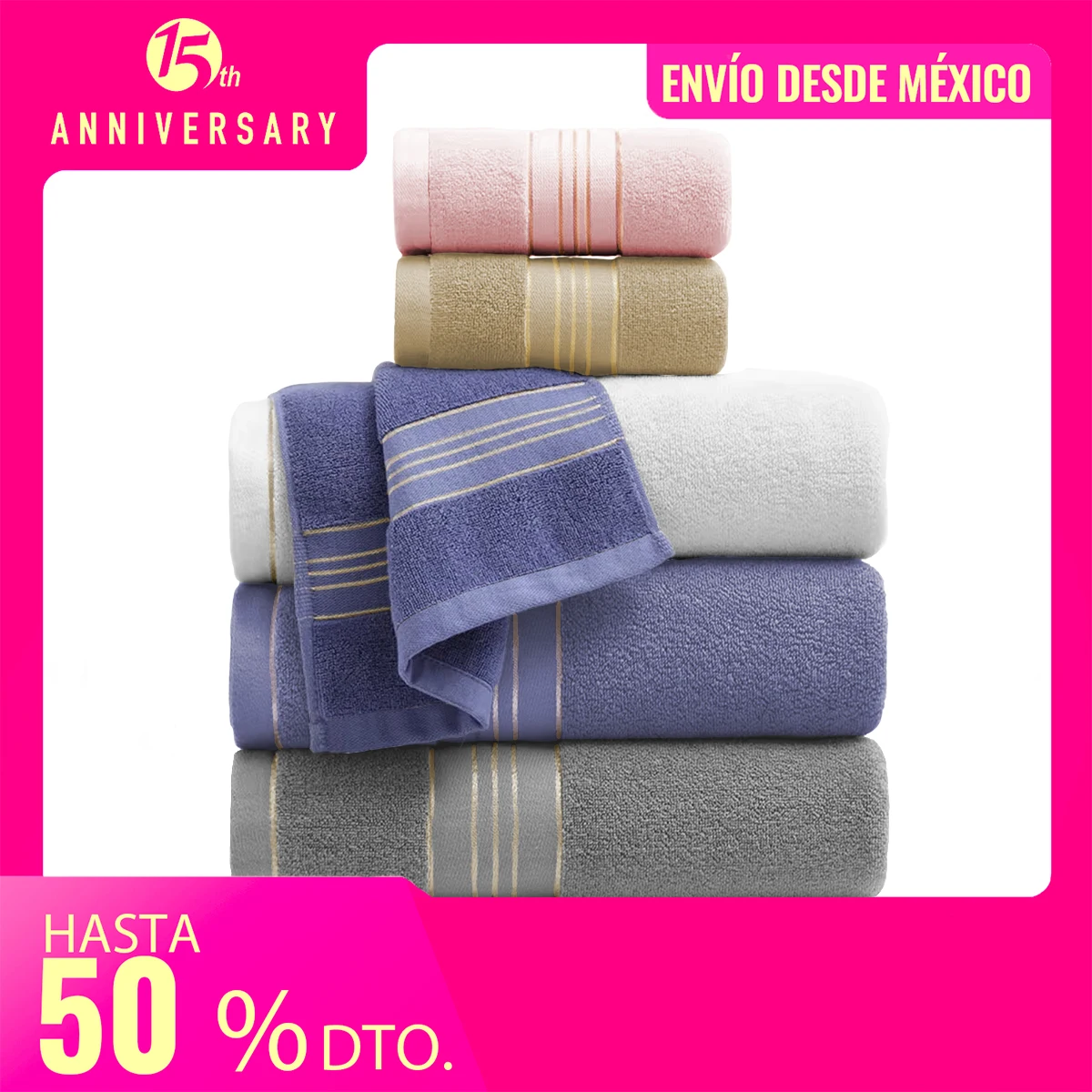Toalla De Baño Shendy Vendy Grande Completo 100% Algodón Suave individual, Pack de 2, Pack de 4 y Pack de 8 piezas