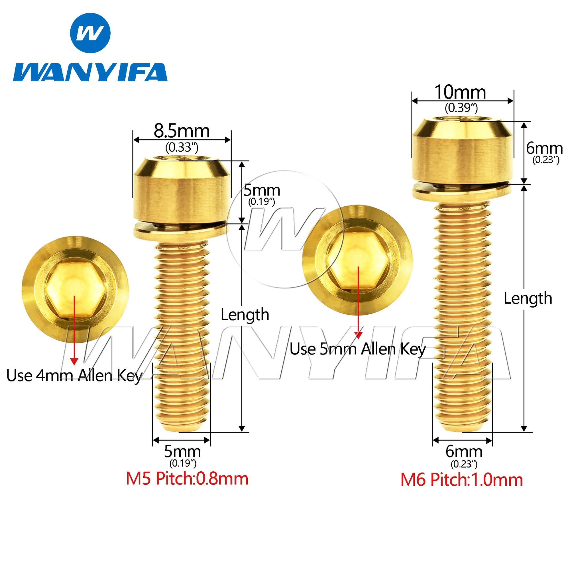 Wanyifa Titanium Bolt M5/M6x16 18 20 25 30 35mm Chamfered Hex Head with Non-shedding Washer Screw for Bicycle Handlebar Stem
