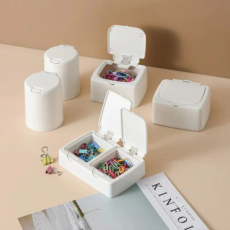 Boîte de rangement organisateur boîte de rangement de bureau Mini coton-tige pop-up avec couvercle coton cosmétique plastique anti-poussière