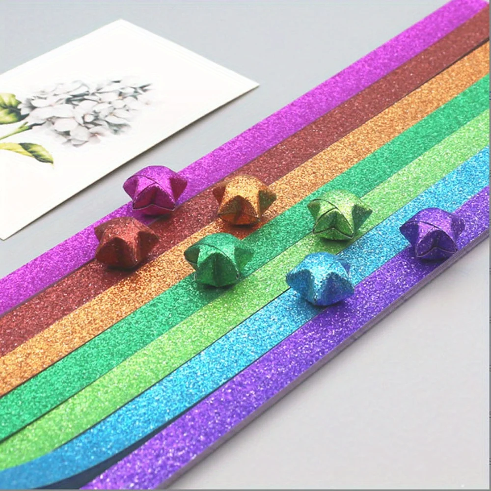 Glitter Origami Paper, 520 Pcs Vibrant Color Lucky Star Paper Strips, Creative DIY Handmade Crafts Kit for Party & Gift Decoration