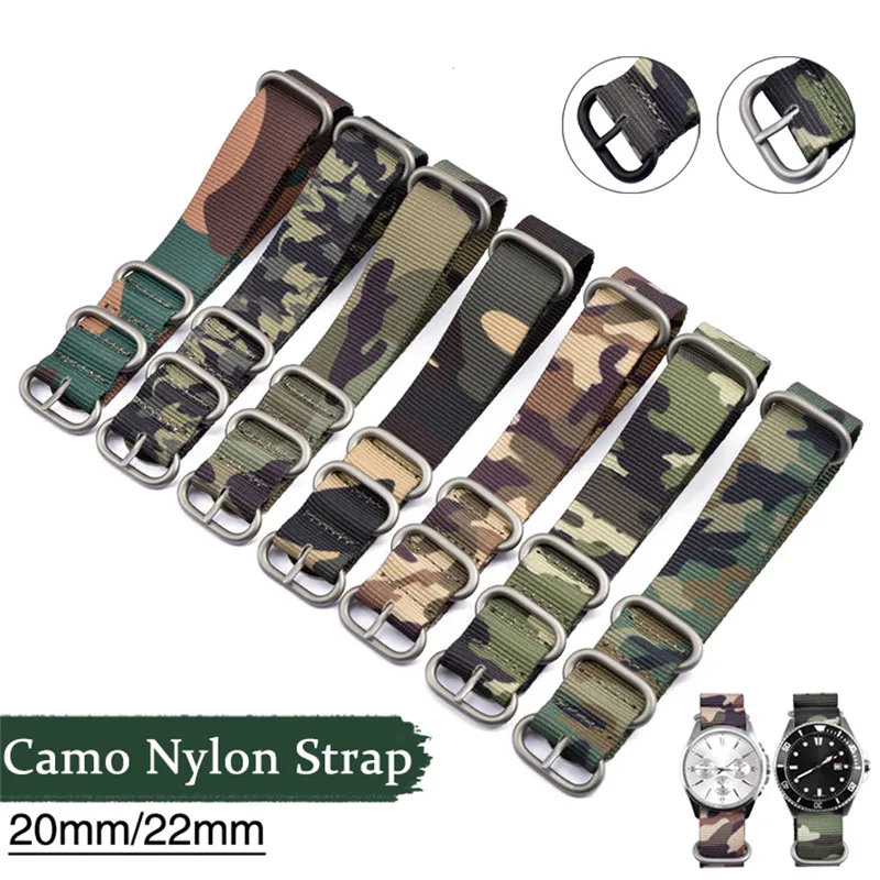 High Quality Camouflage Five Rings Nylon Strap  Sports Band 20MM 22MM Casual Men Women Watch Accessories