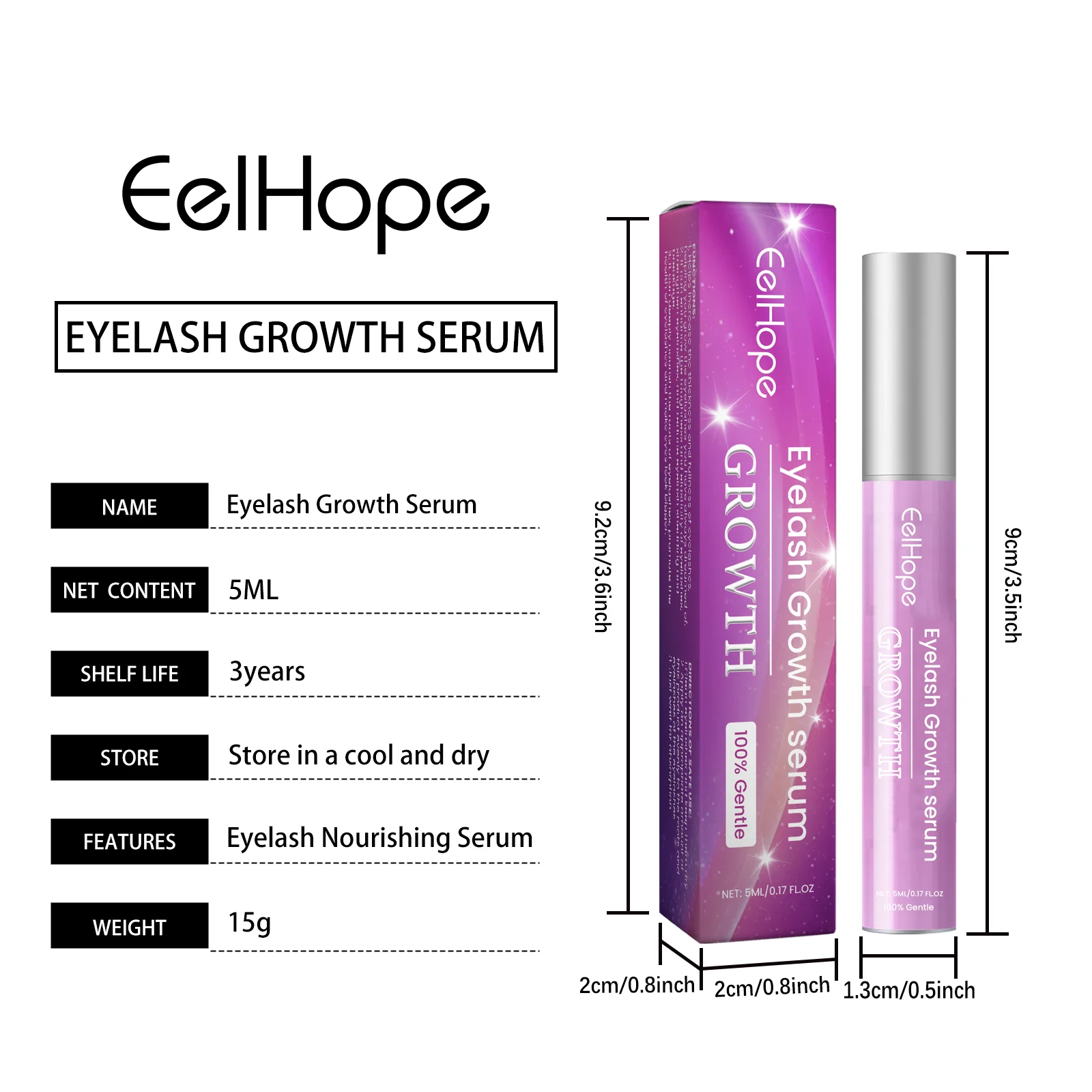 Eelhope 5ml Serum na porost rzęs Szybkie wzmacnianie rzęs i brwi Zagęszczające podnoszące rzęsy Serum do pielęgnacji rzęs Pełniejsze naturalne kręcone rzęsy