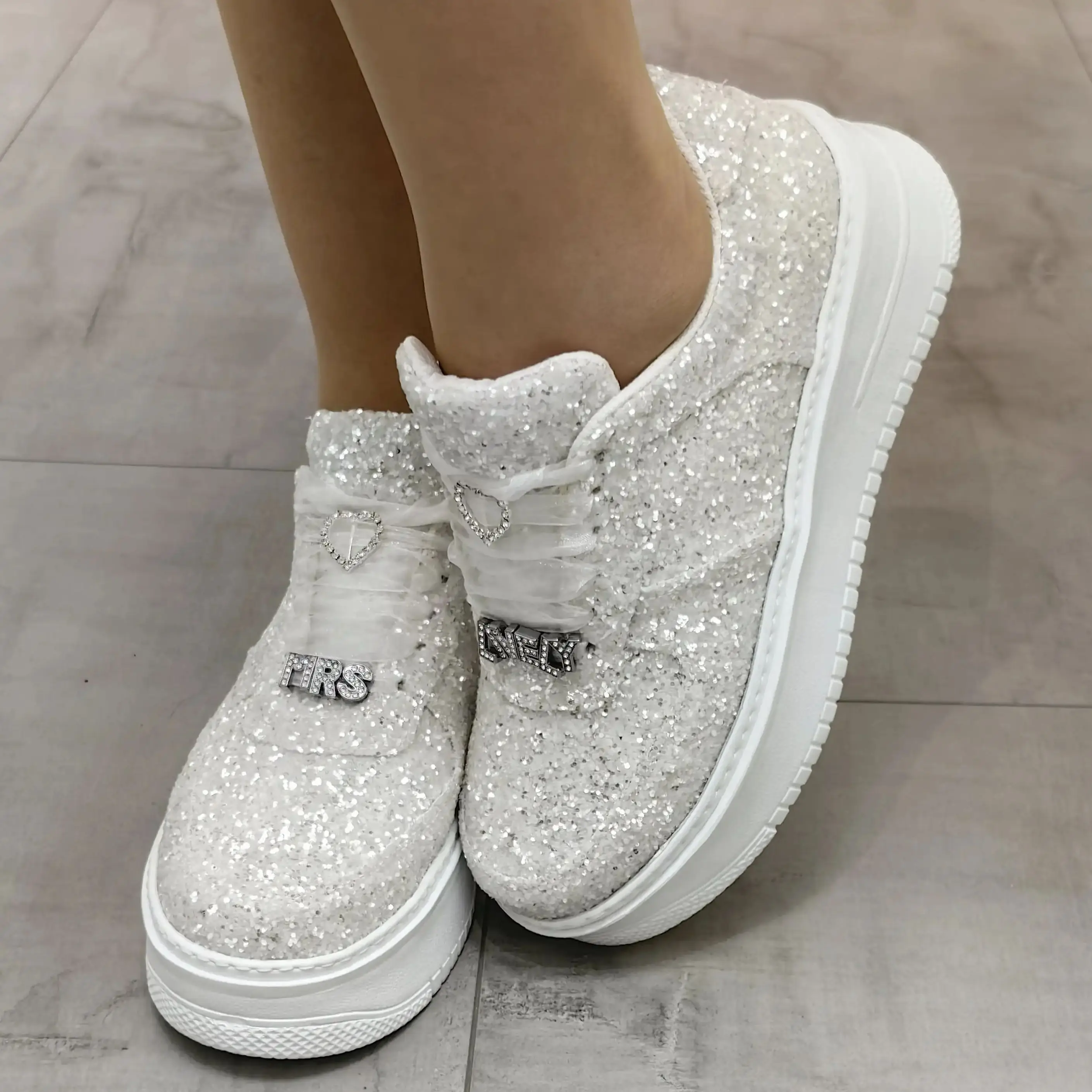 Glitter Sports Bridal shoes Personalize Wedding Shoe white Sneakers Shoes Wedding dress shoes party shoes