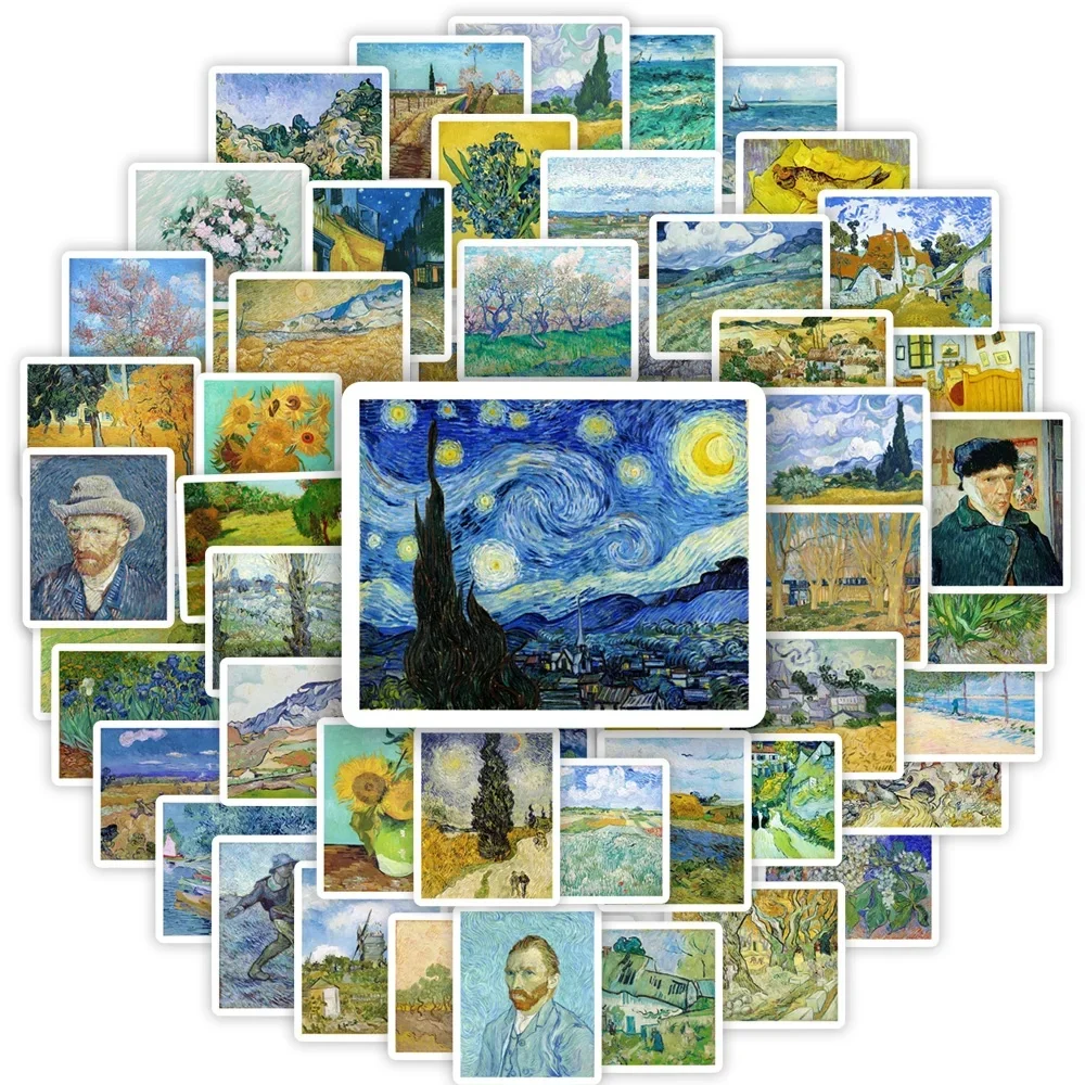 Van Gogh peintures œuvre autocollants paysage auto-Portrait décalcomanie pour ordinateur portable téléphone Scrapbook bagages tasses décoratives étanche