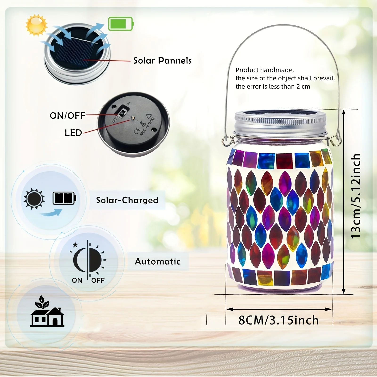 Solar Outdoor Mosaic Lamp Solar Outdoor Hanging Lamp Rechargeable Table Lamp For Garden Patio Party Courtyard