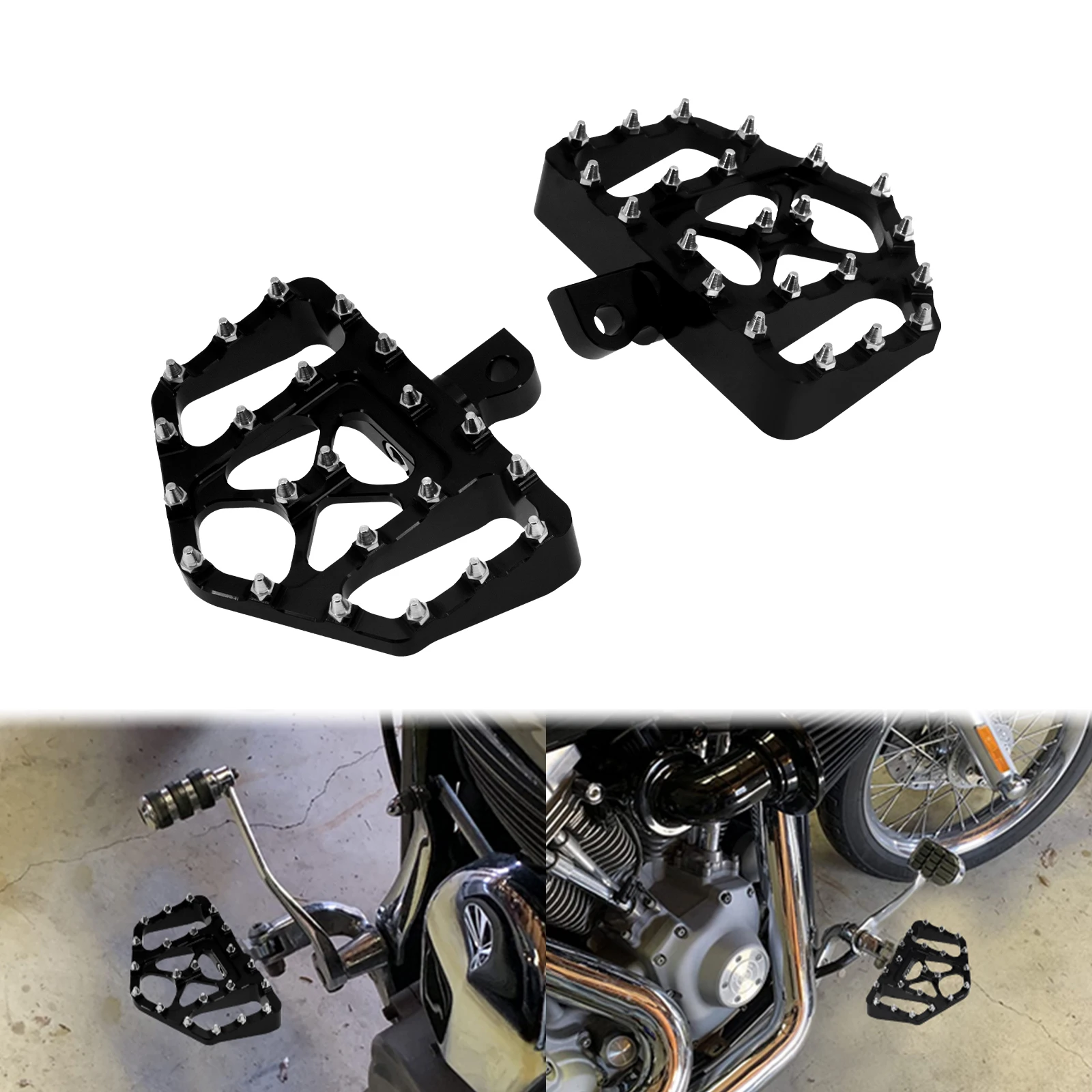 

Motorcycle MX Style Wide Foot Pegs Floorboards Pedals Chrome Rivets Fit For Harley Touring FLHX Male Mount Footpeg Supports