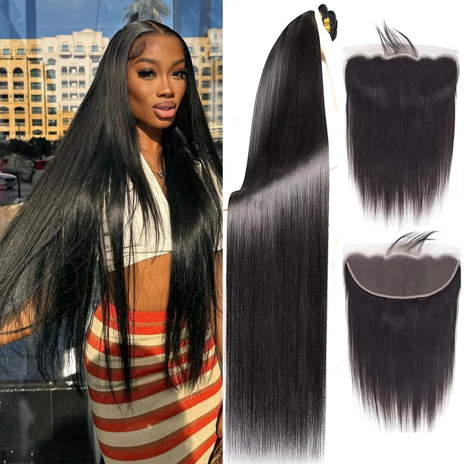 Brazilian Straight Hair Bundles With Frontal 13x4 Ear to Ear HD Lace Frontal With 3 Bundles Unprocessed Virgin Human Hair Weave