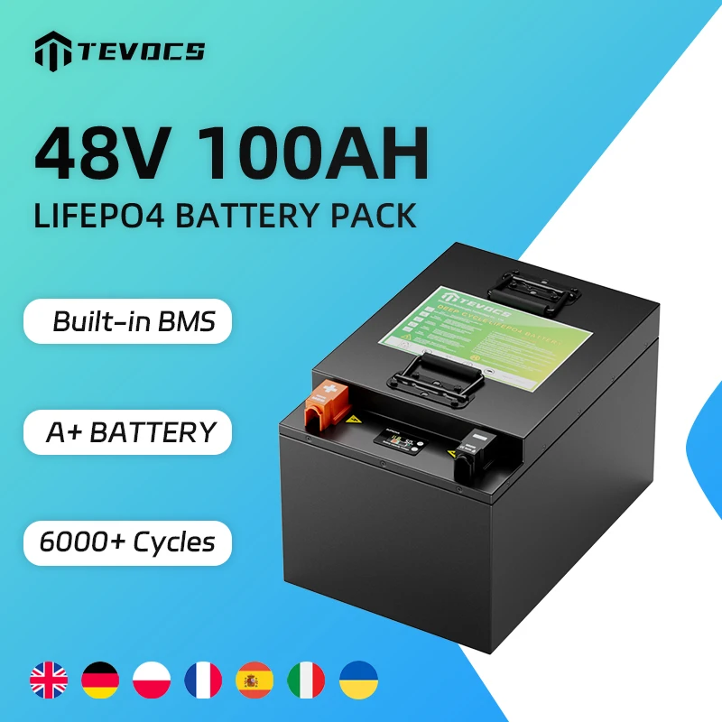 

TEVOCS 48V 100AH LiFePO4 Аккумулятор высокой емкости литий-железо-фосфатный блок с поддержкой BMS для автофургонов, лодок, морской солнечной системы