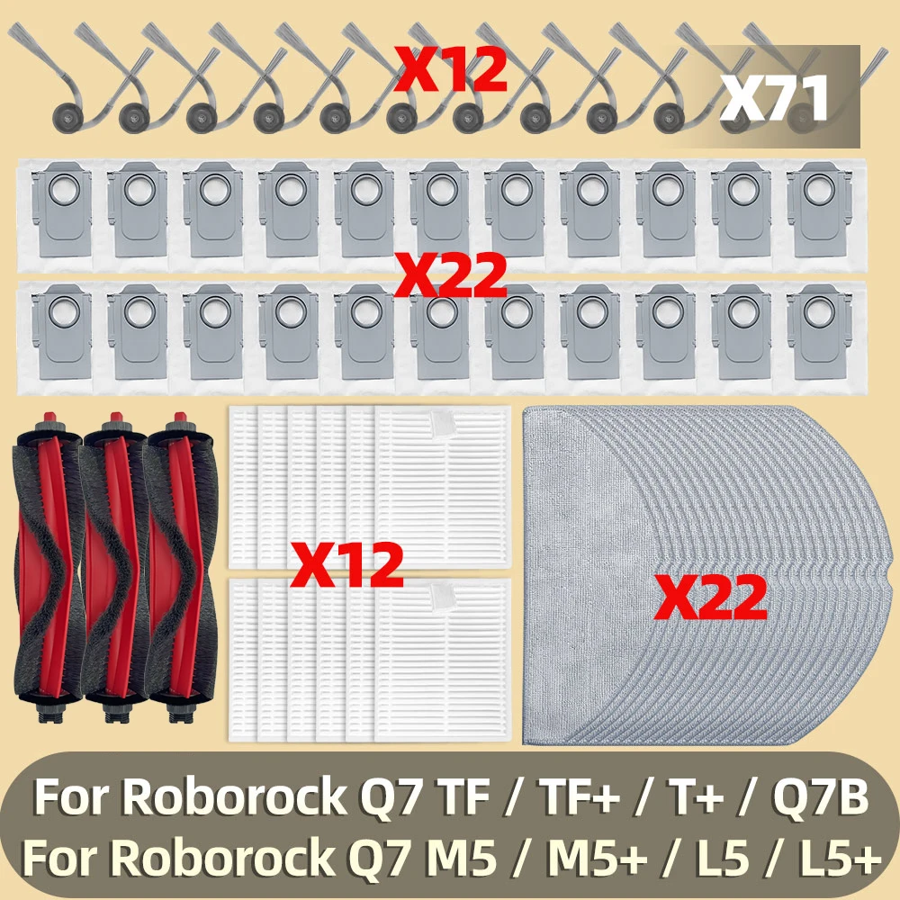 Kompatibel für Roborock Q7 TF / TF+ / T+ / Q7B / Q7 M5 / M5+ / L5 / Q8 Staubsaugerteile Haupt- und Seitenbürste Filter Mopptücher Staubbeutel Zubehör